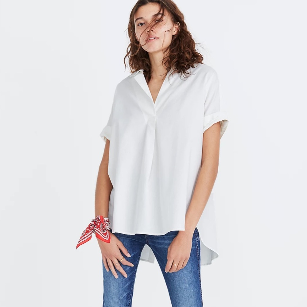 MADEWELL Courier Button-Back Shirt in Pure White - XXS
